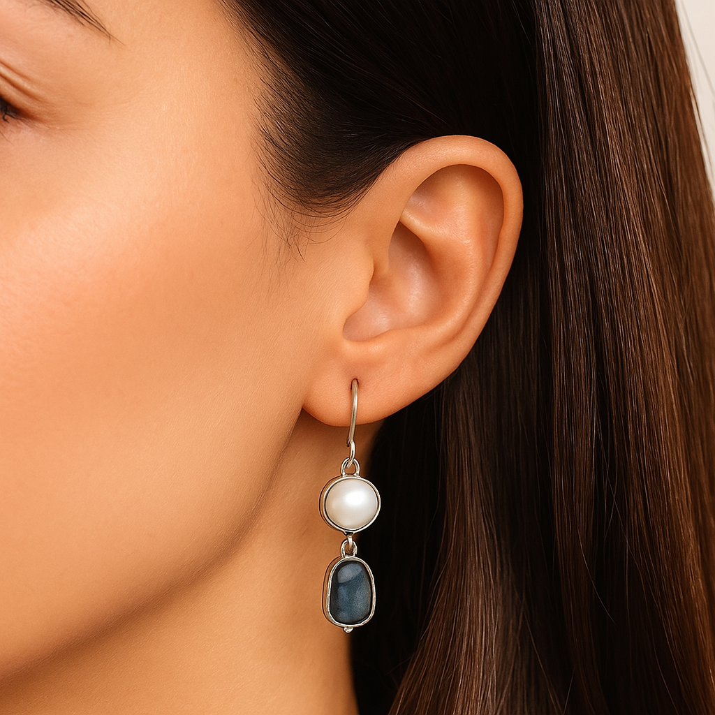 Orecchini Vintage in Pietra Blu Naturale, immagine 2 - Emma e Gemma