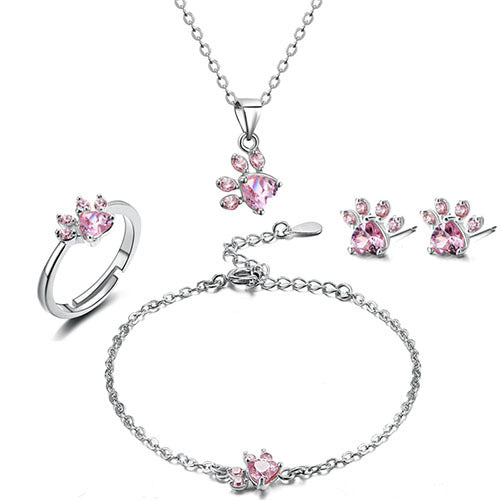 Set di Gioielli con Zampa in Oro Rosa – 4 Pezzi con Cuore in Zirconia (Anello, Collana, Orecchini, Bracciale), immagine 11 - Emma e Gemma