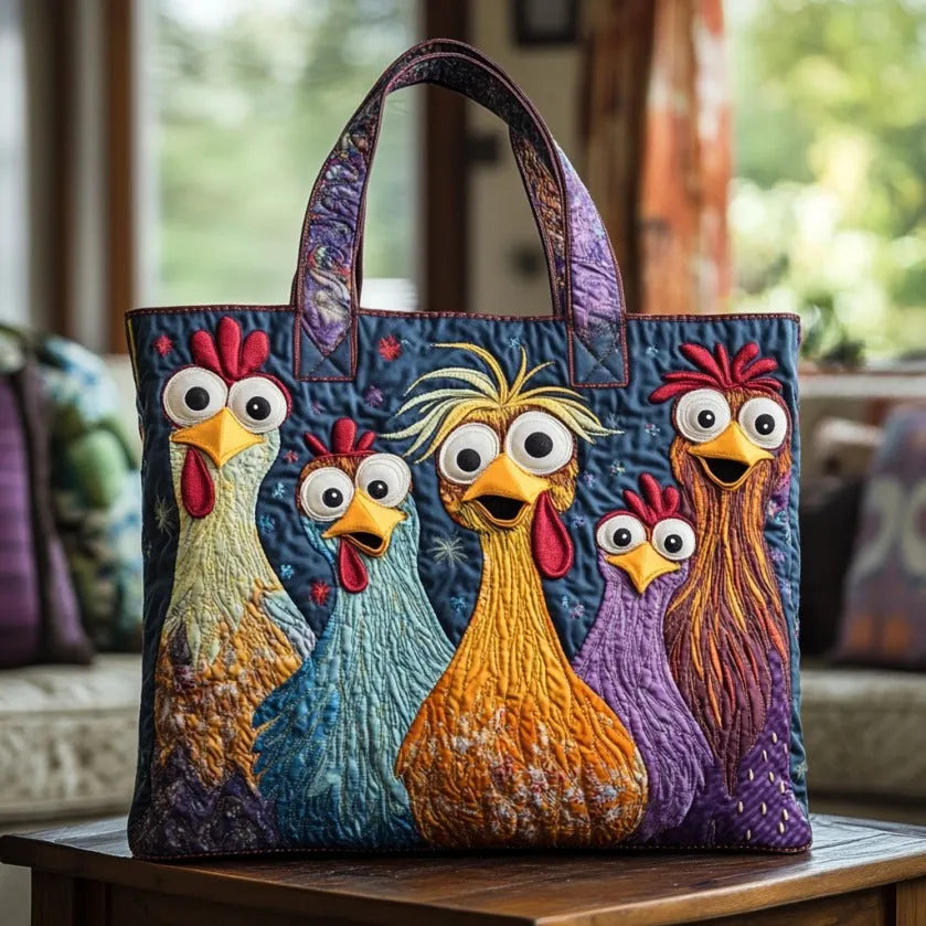 Borsa artigianale trapuntata Cinque Galline Colorate - Emma e Gemma