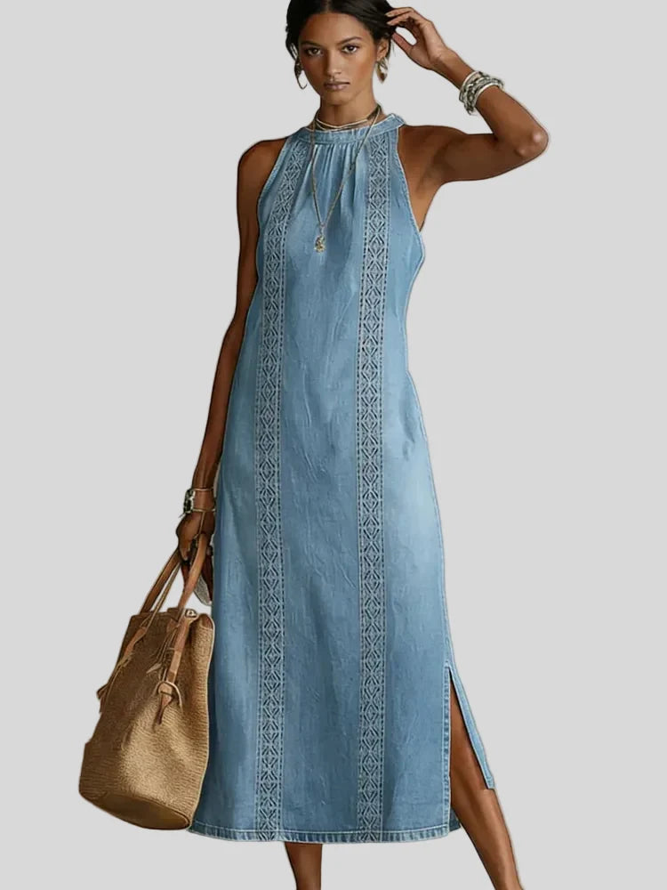 Ginevra - Abito in denim con pizzo retrò - indossato | Emma e Gemma