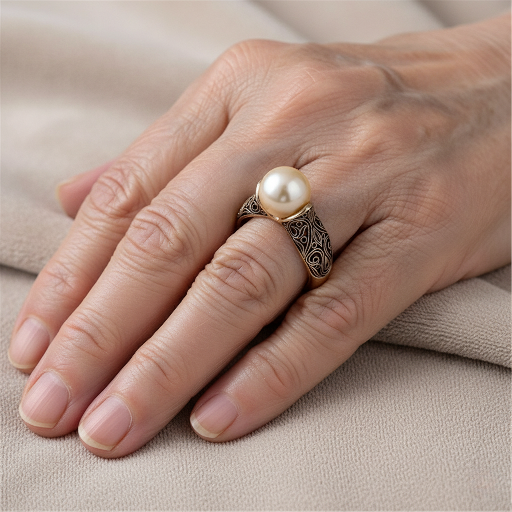 Anello Vintage con Perla Dorata, immagine 4 - Emma e Gemma