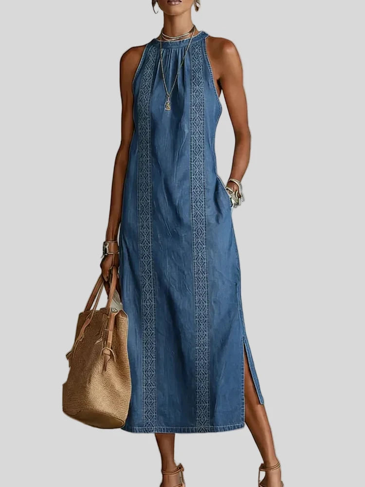 Ginevra - Abito in denim con pizzo retrò - vista frontale | Emma e Gemma