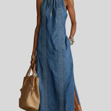Ginevra - Abito in denim con pizzo retrò - vista frontale | Emma e Gemma