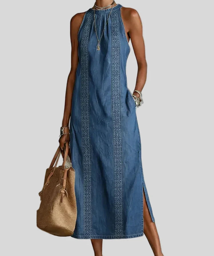 Ginevra - Abito in denim con pizzo retrò - vista frontale | Emma e Gemma