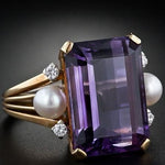 Anello Vintage in Vetro Viola con Perle Dorate - Emma e Gemma
