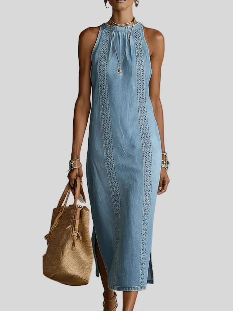 Ginevra - Abito in denim con pizzo retrò - da vicino | Emma e Gemma
