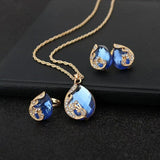 Set Collana + Orecchini a Goccia Blu in Oro