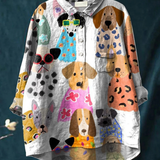 Irene | Camicia casual con cane di cartone animato colorato