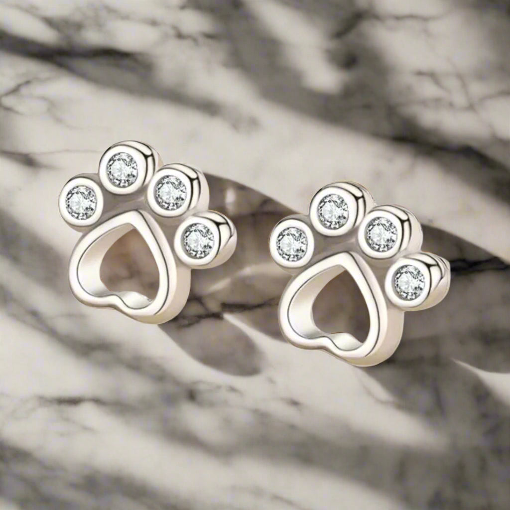 Orecchini a Perno a Forma di Zampa in Argento Sterling – Con Zirconia Scintillante - Emma e Gemma