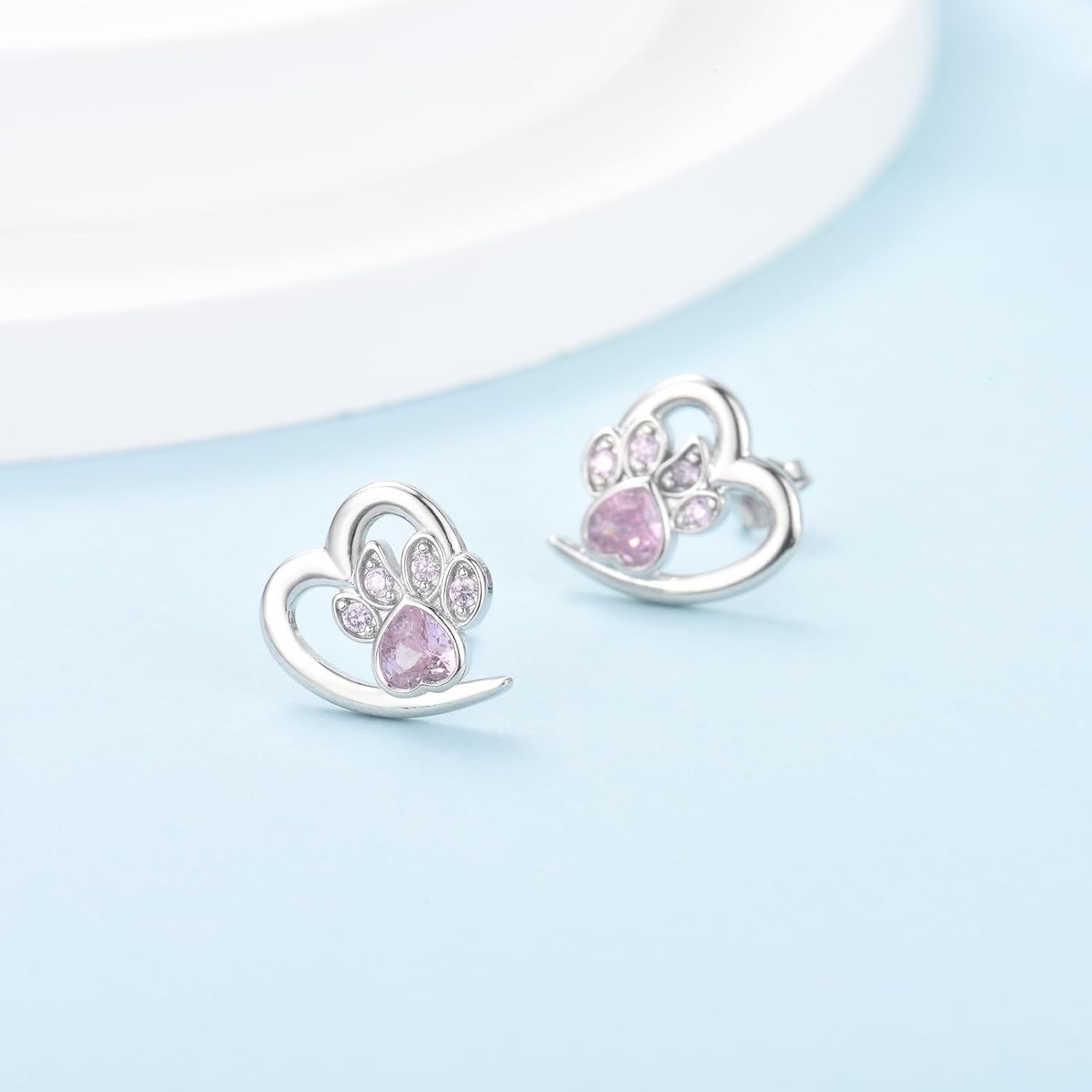 Orecchini a forma di zampa e cuore con Zirconia, immagine 5 - Emma e Gemma