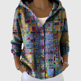 Elisa | Cardigan in Maglia di Cotone con Cappuccio e Patchwork Multicolore