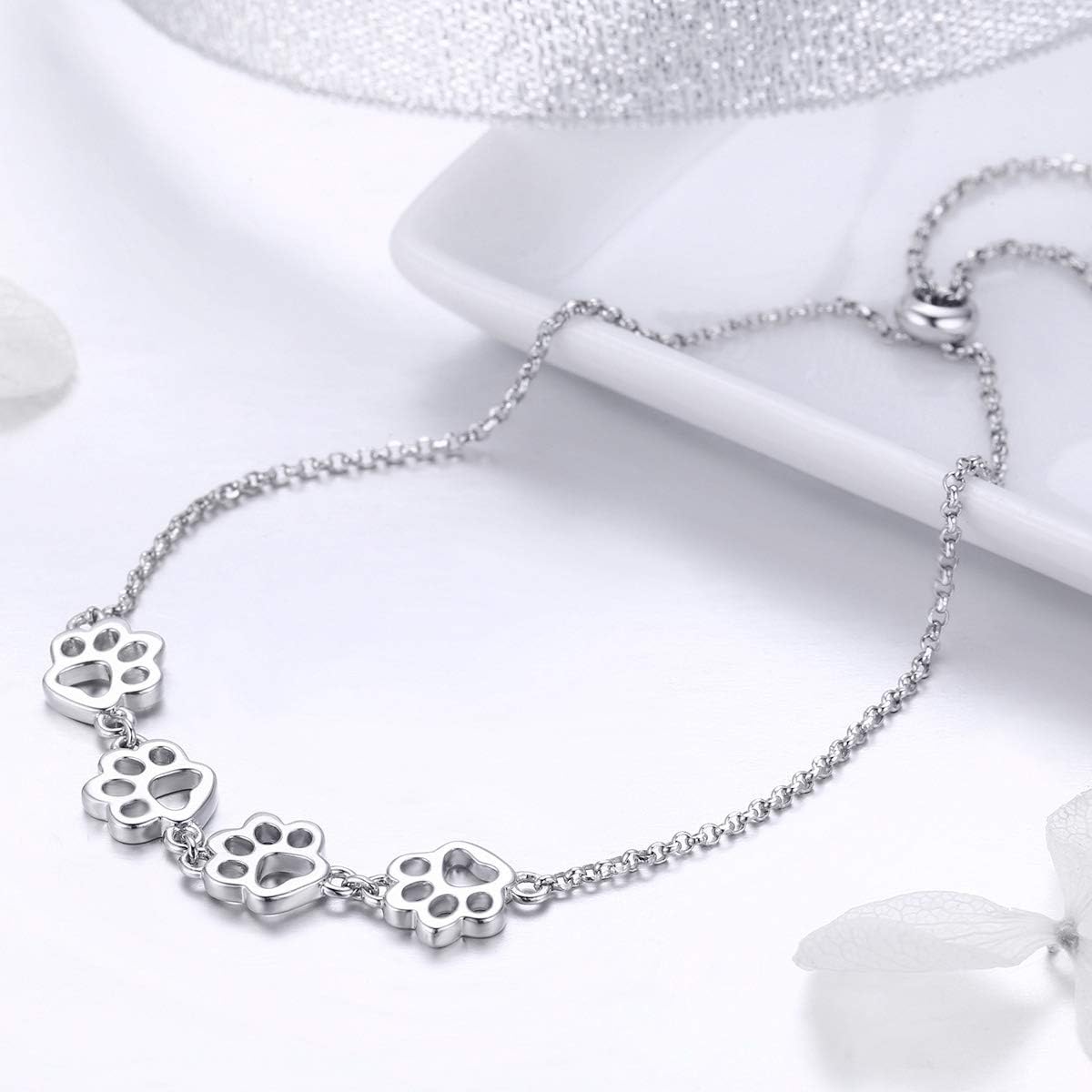 Bracciale in Argento Sterling con Stampa di Zampa – Misura Regolabile - Emma e Gemma