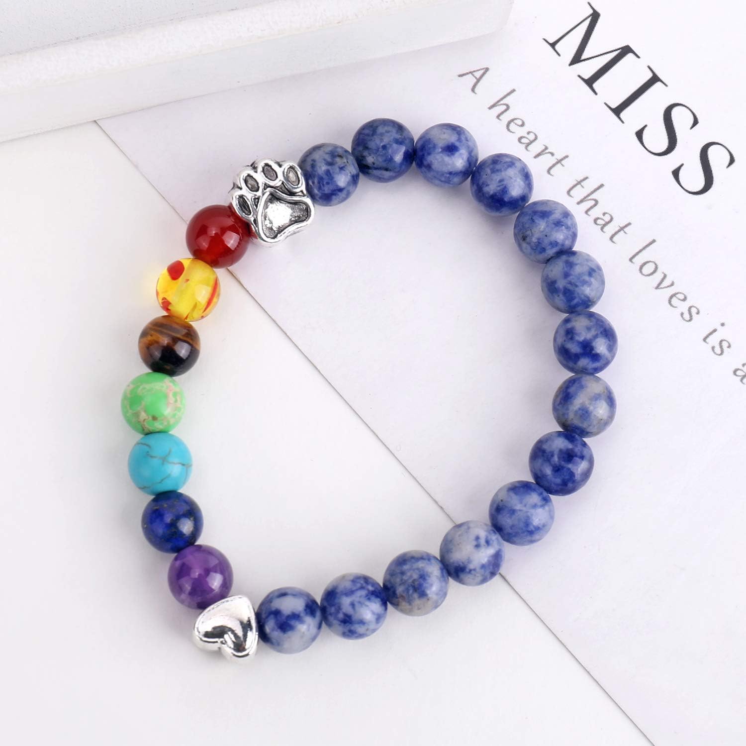 Braccialetto Memoriale Ponte Arcobaleno – Regalo con 7 Perle Chakra per la Perdita di un Animale - Kaja i Maja