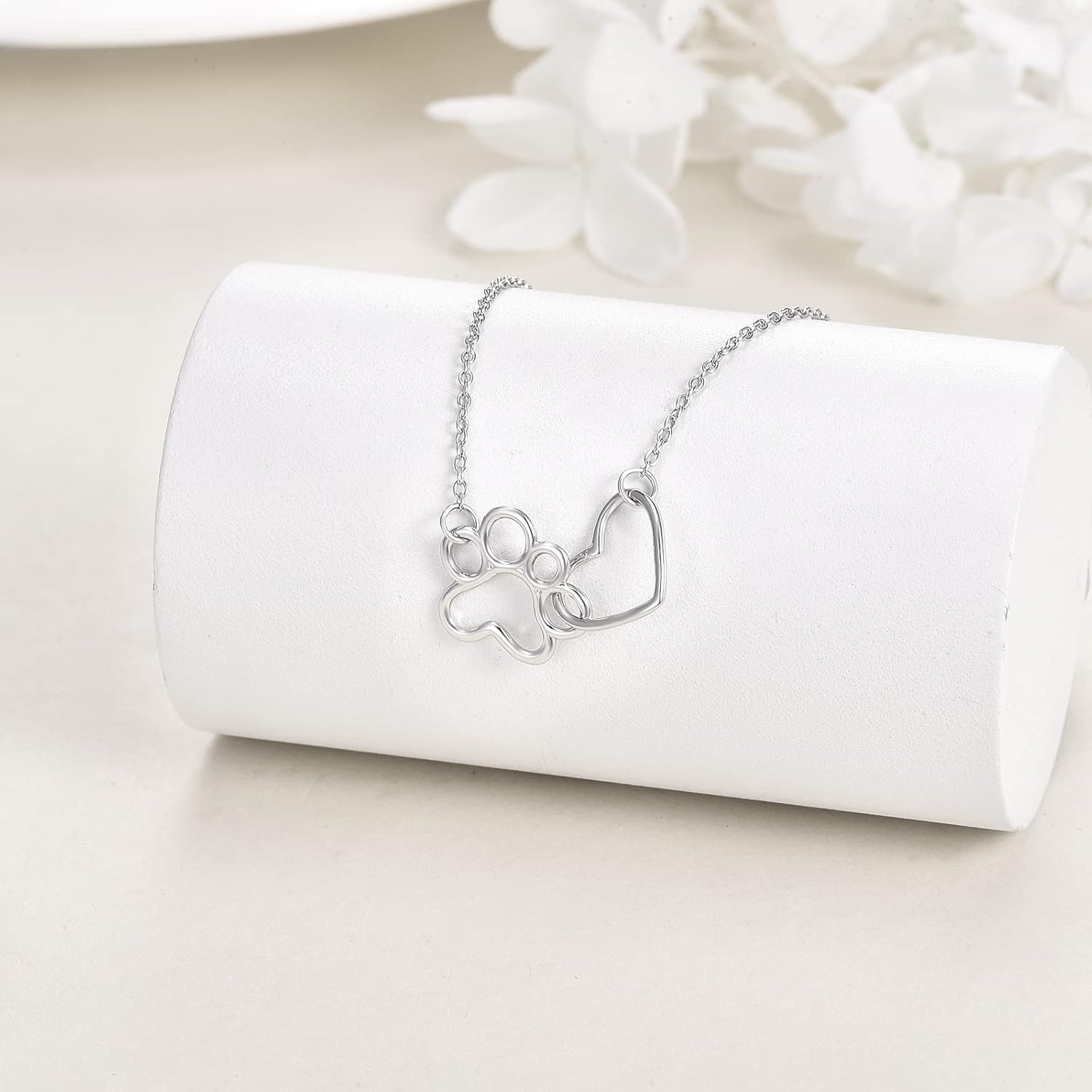 Collana in Argento Sterling con Stampa di Zampa – Pendente a Cuore in Cristallo, immagine 3 - Emma e Gemma