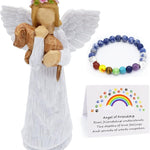 Set Regalo in Memoria del Cane con Statua dell'Angelo dell'Amicizia e Bracciale Chakra del Ponte Arcobaleno - Emma e Gemma