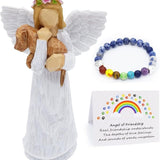 Set Regalo in Memoria del Cane con Statua dell'Angelo dell'Amicizia e Bracciale Chakra del Ponte Arcobaleno - Emma e Gemma