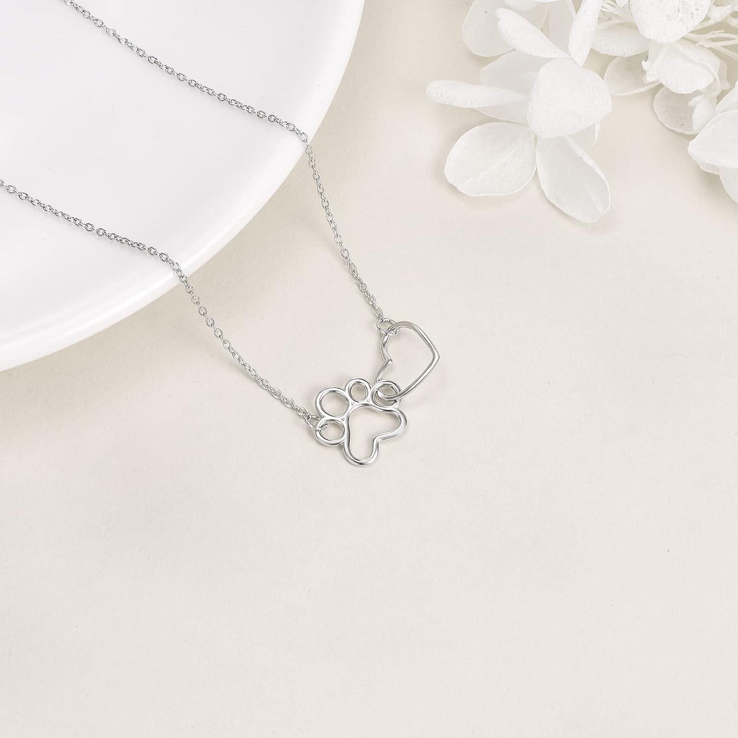 Collana in Argento Sterling con Stampa di Zampa – Pendente a Cuore in Cristallo - Emma e Gemma