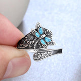 Anello a Cucchiaio in Argento Sterling con Turchese – Anello Vintage Boho con Libellula, immagine 4 - Emma e Gemma