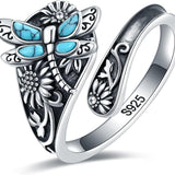 Anello a Cucchiaio in Argento Sterling con Turchese – Anello Vintage Boho con Libellula, immagine 3 - Emma e Gemma