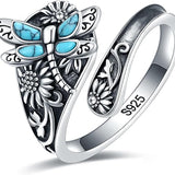 Anello a Cucchiaio in Argento Sterling con Turchese – Anello Vintage Boho con Libellula, immagine 2 - Emma e Gemma