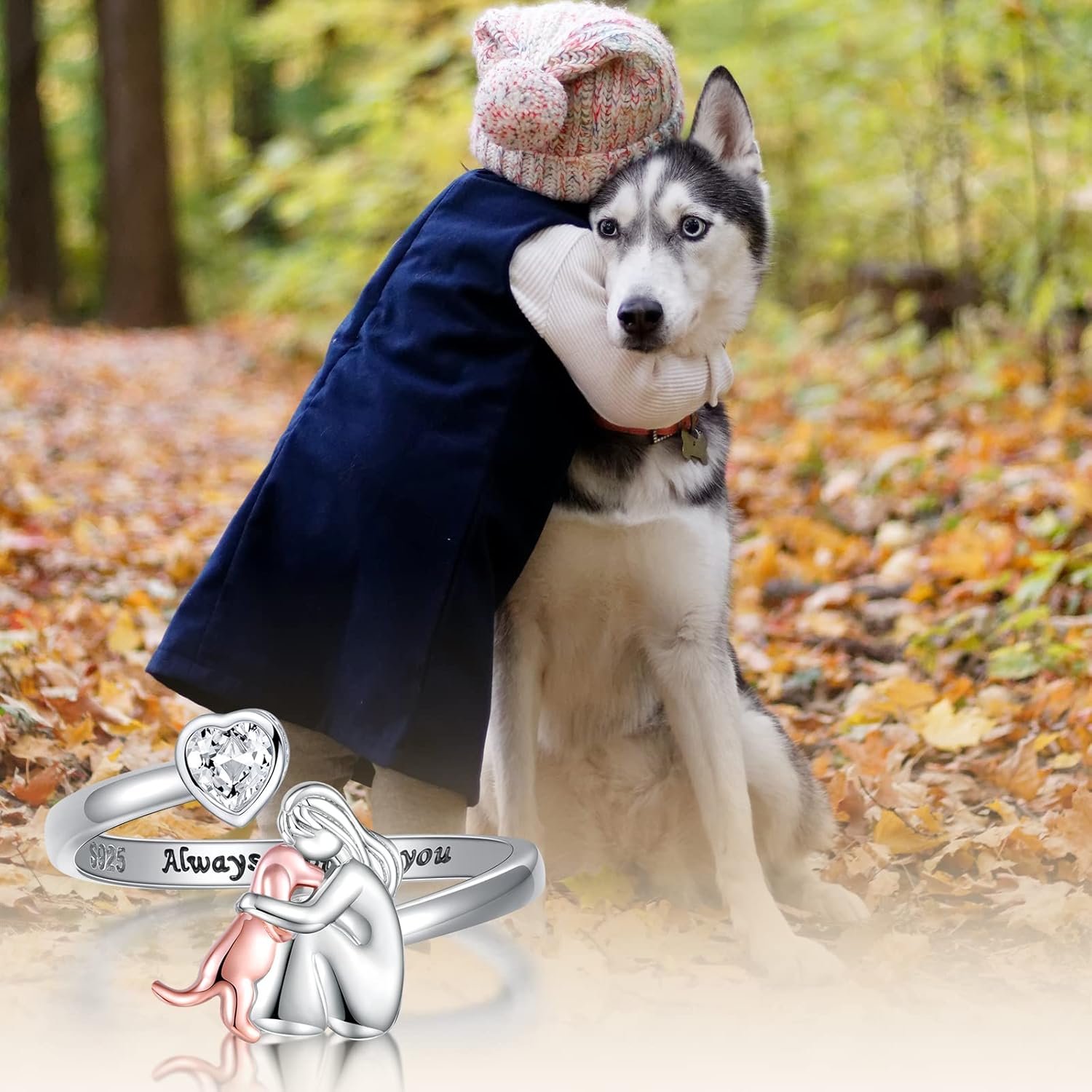 Anello Regolabile per Cani in Argento Sterling 925 – “Sempre nel Mio Cuore” con Zirconia, immagine 3 - Emma e Gemma
