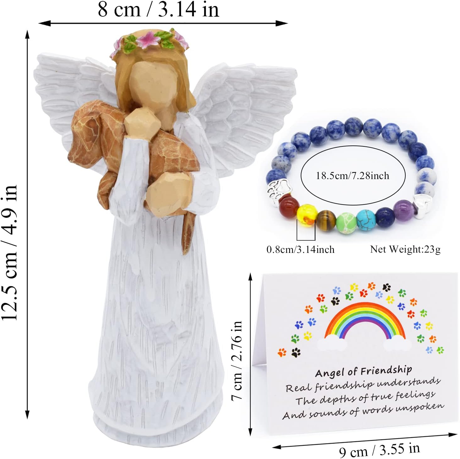 Set Regalo in Memoria del Cane con Statua dell'Angelo dell'Amicizia e Bracciale Chakra del Ponte Arcobaleno, immagine 3 - Emma e Gemma