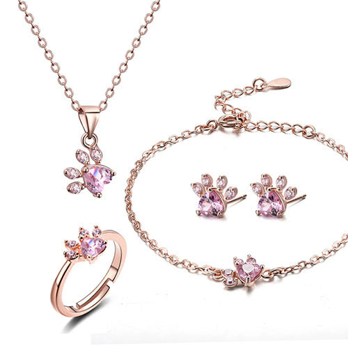 Set di Gioielli con Zampa in Oro Rosa – 4 Pezzi con Cuore in Zirconia (Anello, Collana, Orecchini, Bracciale), immagine 3 - Emma e Gemma