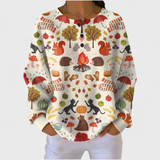 Alma - Pullover color crema con motivo autunnale di bosco