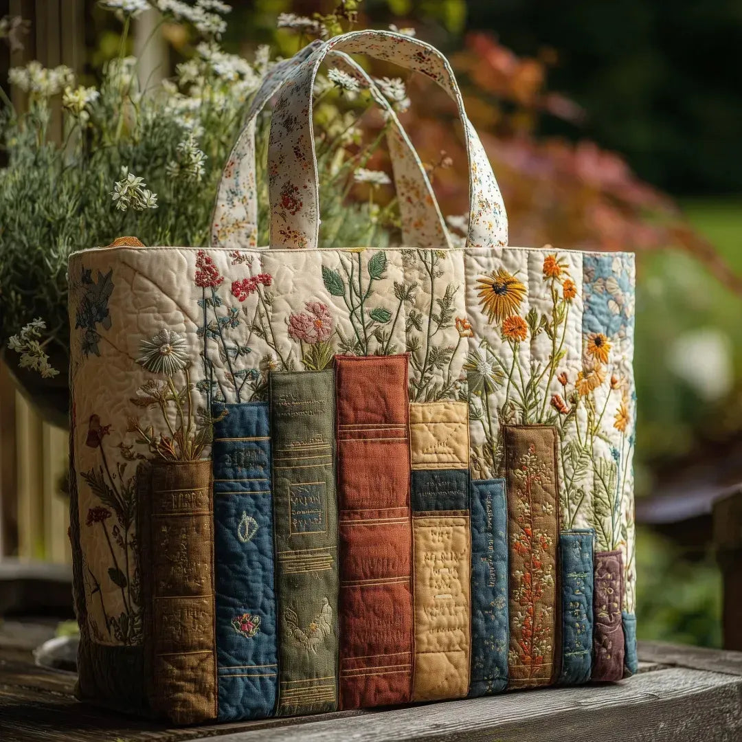 Borsa artigianale trapuntata Libri e Fiori - Emma e Gemma