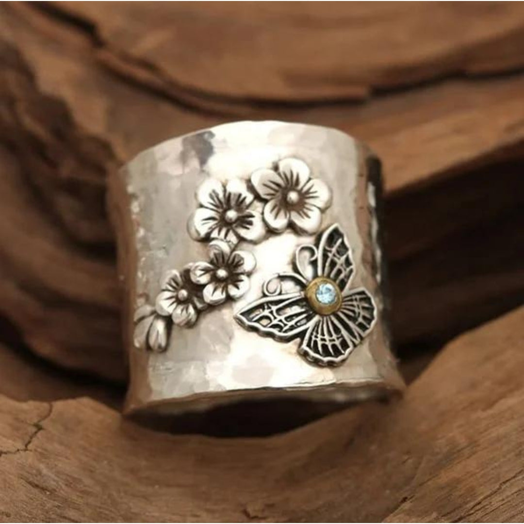 Anello a Fascia Larga con Ape, Fiore e Farfalla - Emma e Gemma