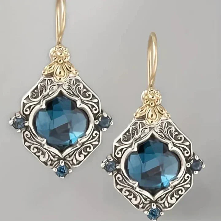 Orecchini Vintage in Cristallo Blu e Oro - Emma e Gemma