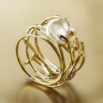 Anello Vintage Sottile in Oro e Perle - Emma e Gemma