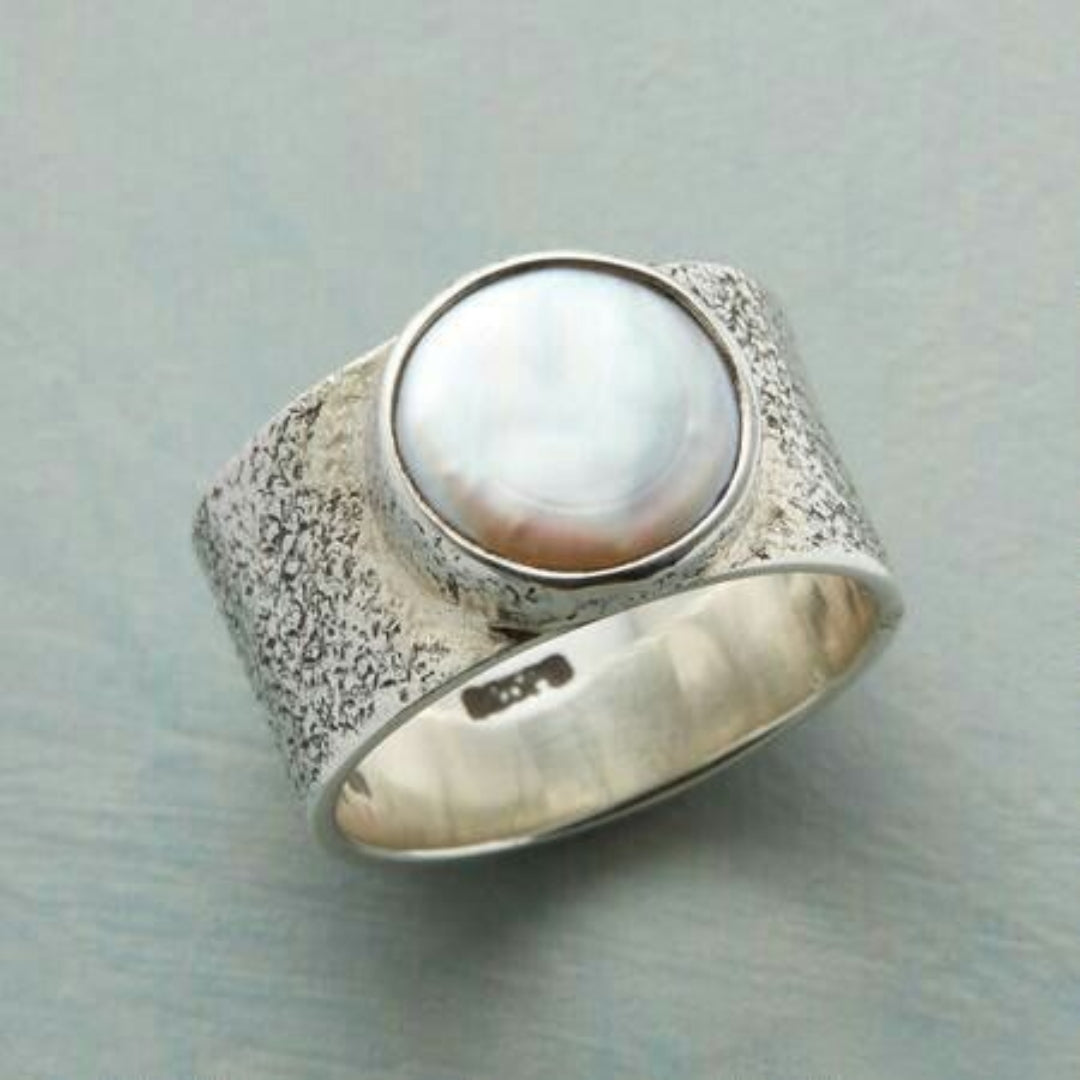 Anello in Argento con Incastonatura di Perla Bianca Vintage - Emma e Gemma