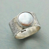 Anello in Argento con Incastonatura di Perla Bianca Vintage - Emma e Gemma