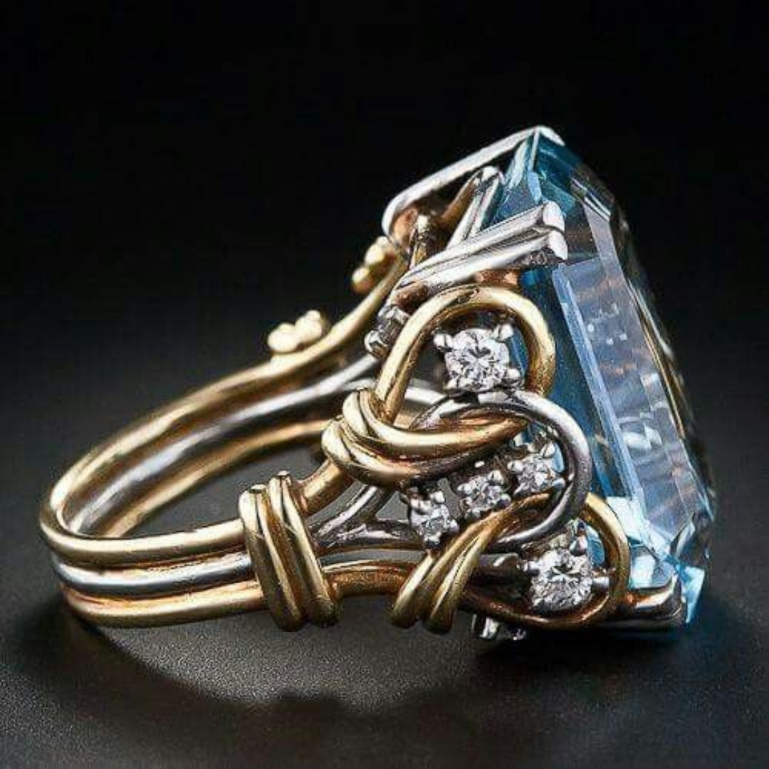 Anello in Oro Stratificato con Zirconia Blu Vintage - Emma e Gemma