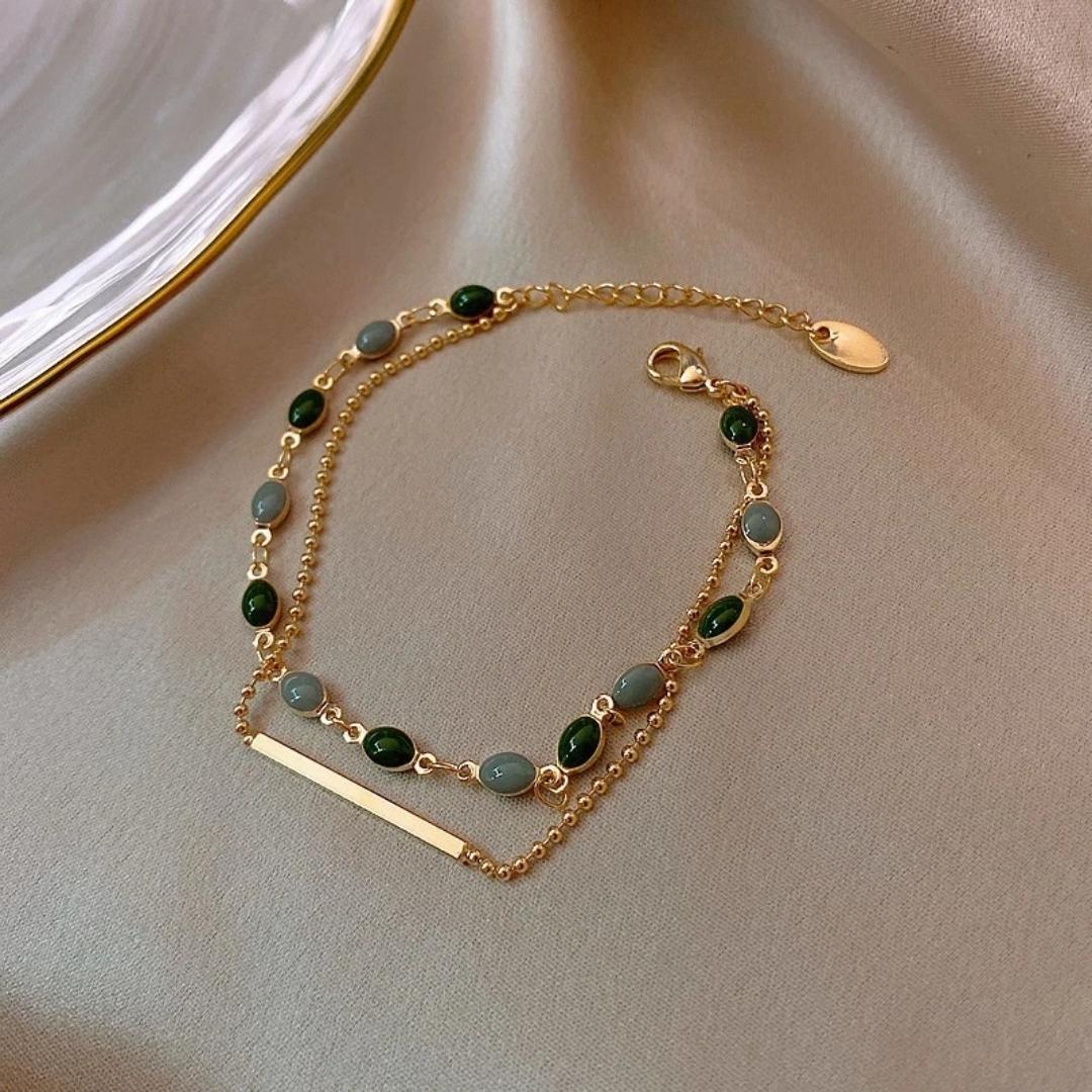 Bracciale in Pietra Verde in Oro - Emma e Gemma