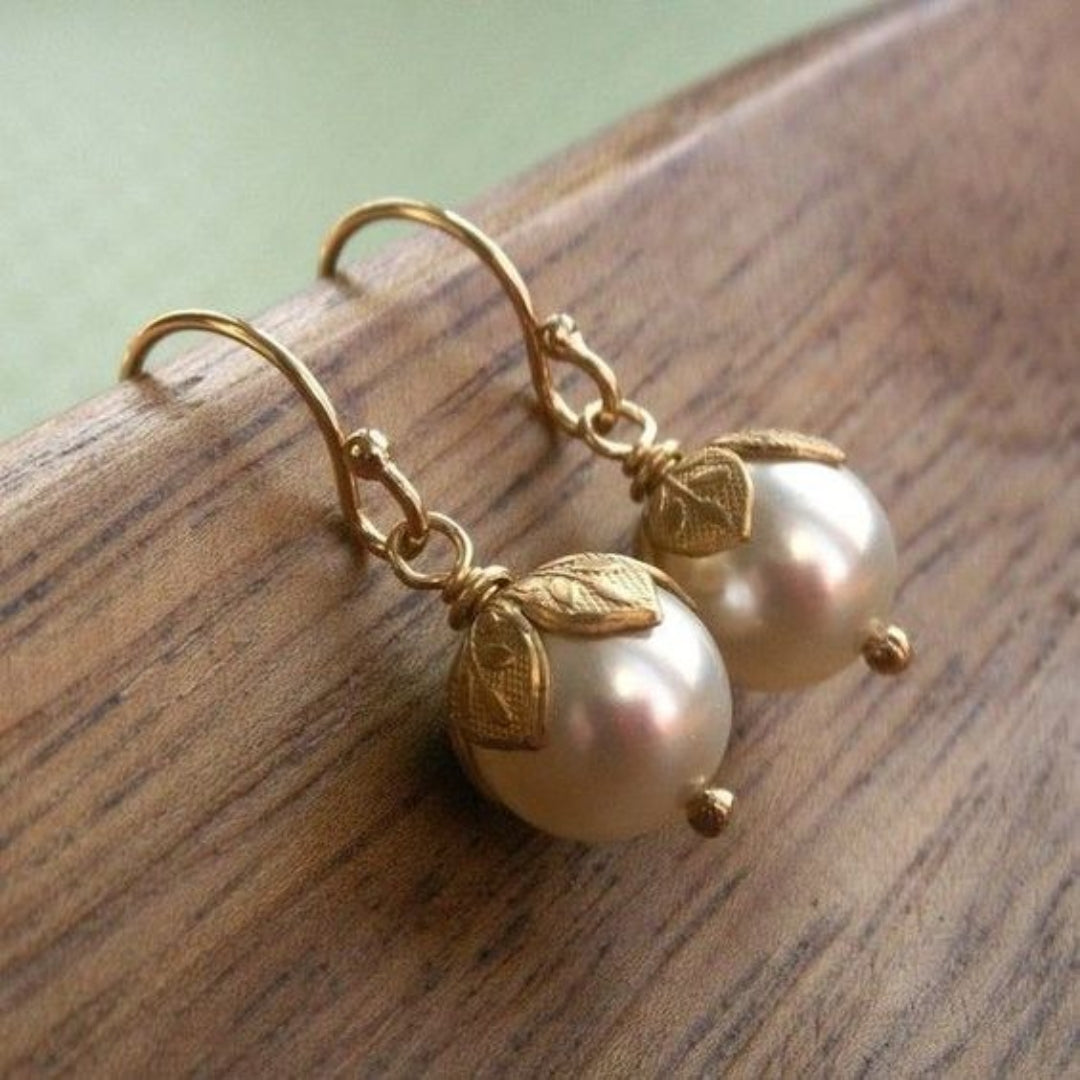 Orecchini Vintage in Perle con Foglia d'Oro - Emma e Gemma