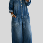 Chiara - Tuta in denim con spalle scoperte - vista frontale | Emma e Gemma