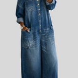 Chiara - Tuta in denim con spalle scoperte - vista frontale | Emma e Gemma