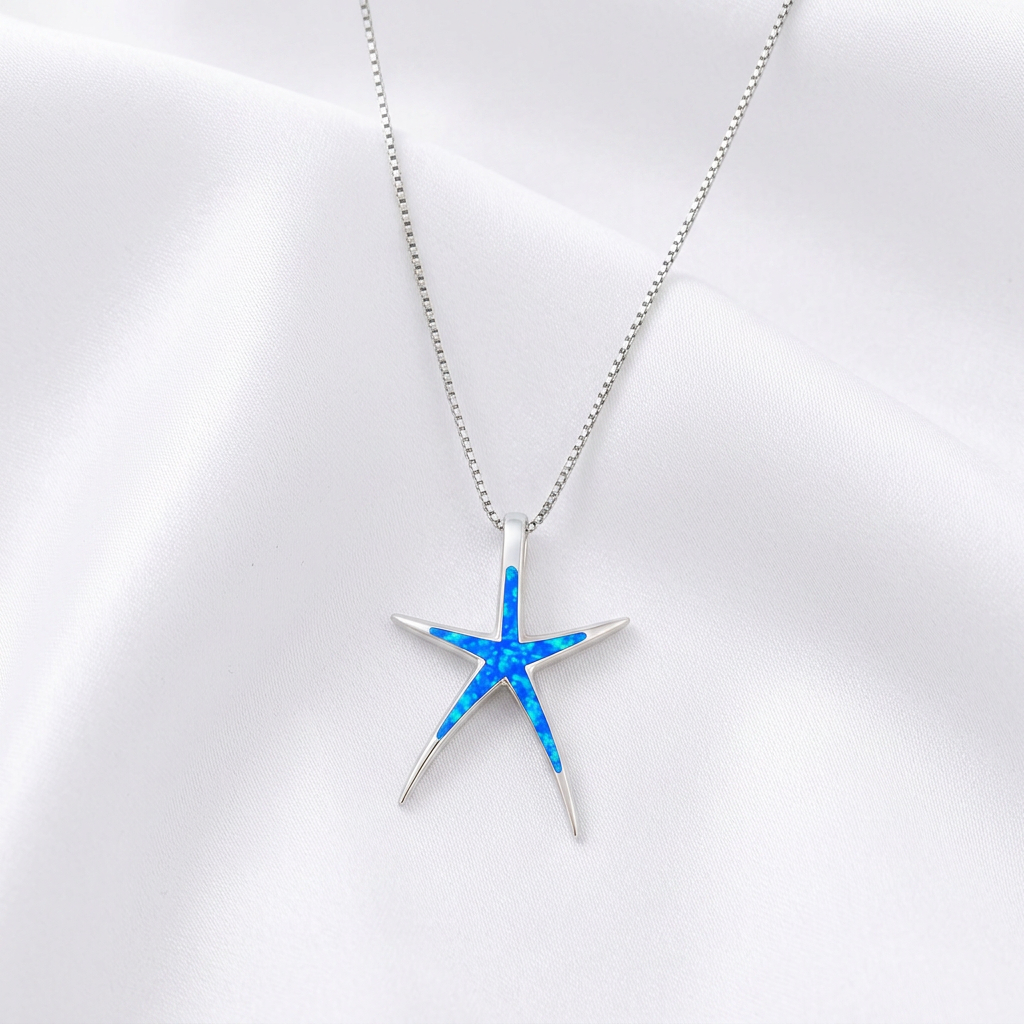 Collana con opale blu e stella marina in argento - Emma e Gemma