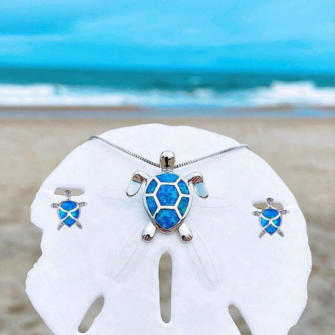 Collana e Orecchini a Tema Tartaruga Marina in Opale e Argento - Emma e Gemma