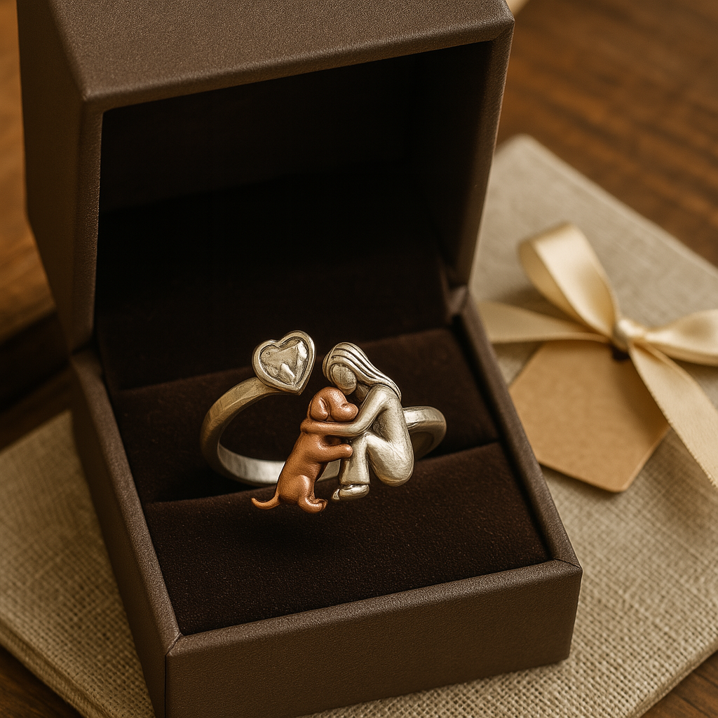 Anello per Cani in Argento Sterling 925 Fatti a Mano con Zirconia a Forma di Cuore – Misura Regolabile, immagine 3 - Emma e Gemma
