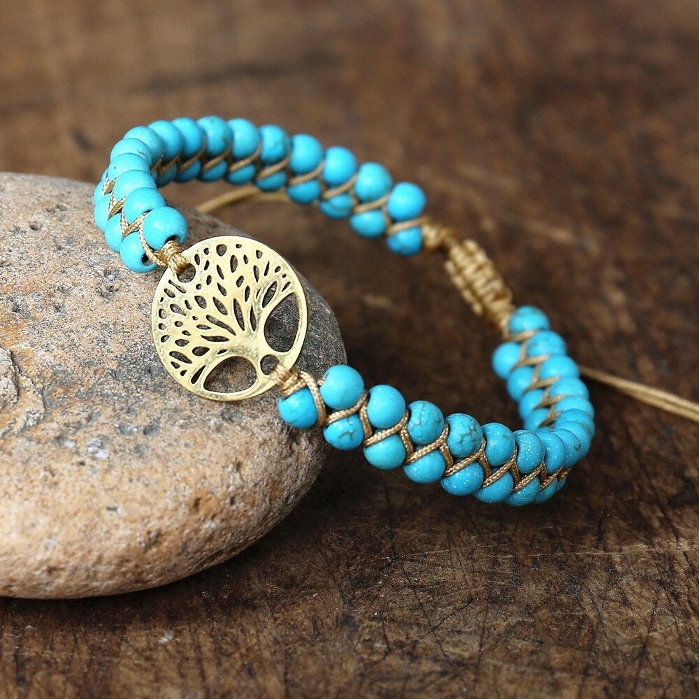 Bracciale Albero della Vita in Pietra Turchese Fatta a Mano - Emma e Gemma