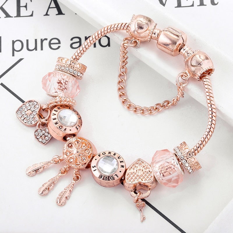 Bracciale Dreamcatcher Rosa con Charms Inclusi in Argento Sterling - Emma e Gemma
