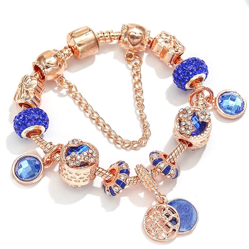 Bracciale in Argento Rosa e Cristallo Blu - Emma e Gemma