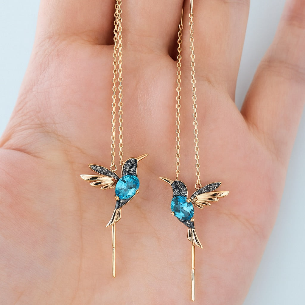 Orecchini in Smalto e Zirconia a forma di Colibrì, immagine 5 - Emma e Gemma