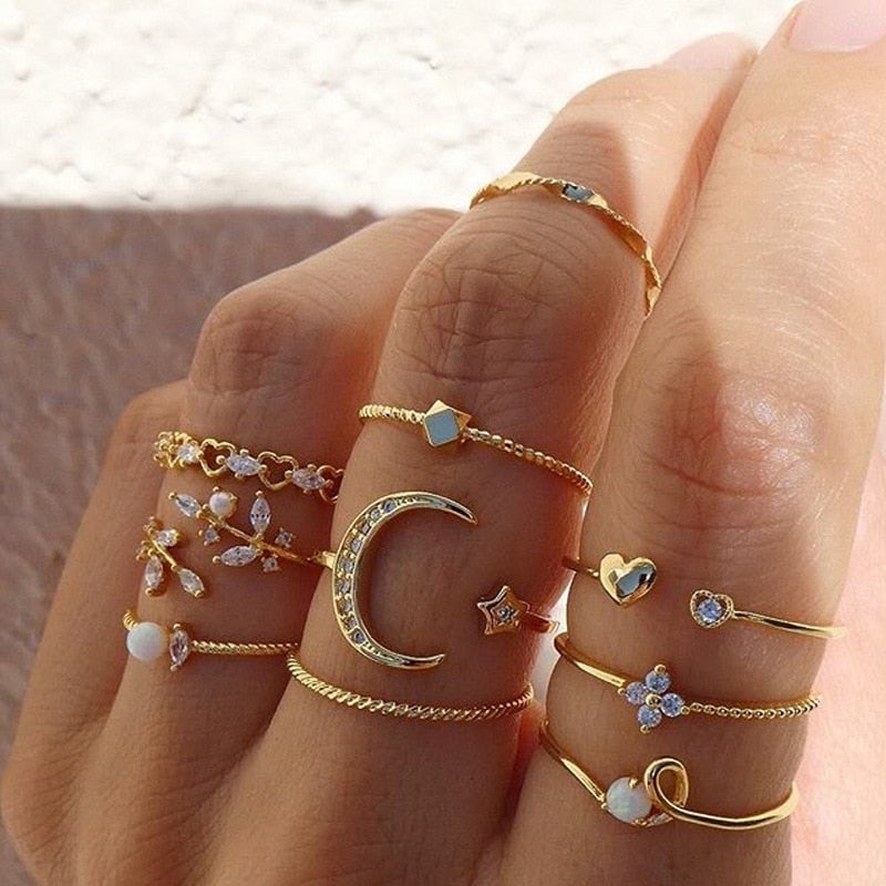 10 Pacchetto di Anelli Bohemien in Argento e Oro Placcato - Emma e Gemma