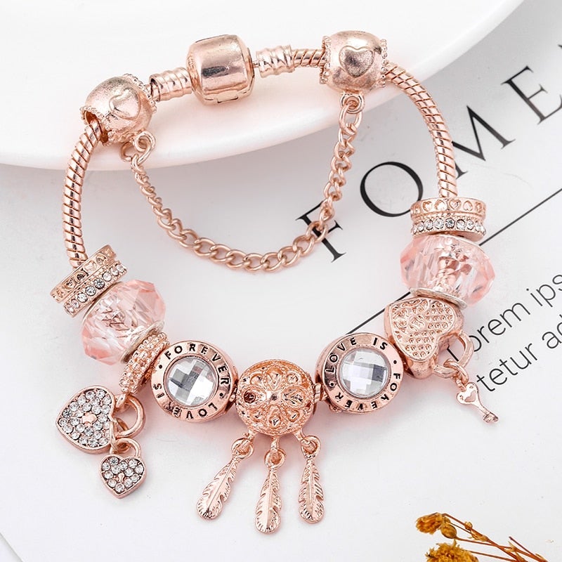 Bracciale Dreamcatcher Rosa con Charms Inclusi in Argento Sterling, immagine 4 - Emma e Gemma