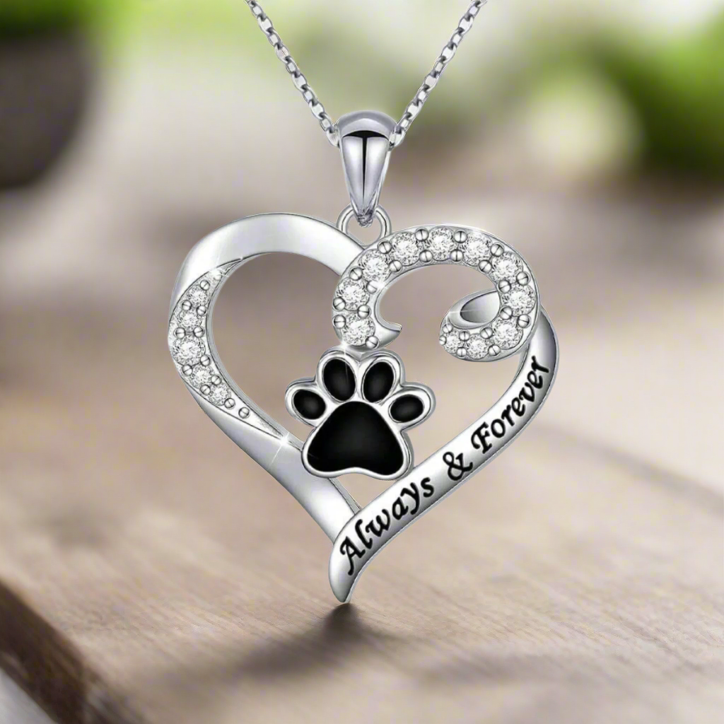 Collana a forma di Zampa di Cane – Design a Cuore in Acciaio Inossidabile con Zirconia - Emma e Gemma
