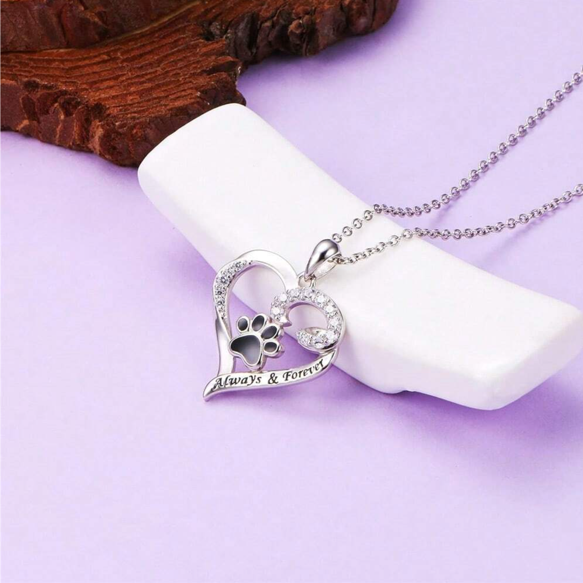 Collana a forma di Zampa di Cane – Design a Cuore in Acciaio Inossidabile con Zirconia, immagine 3 - Emma e Gemma